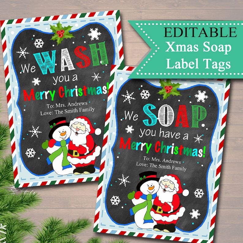 EDITABLE Christmas Soap Tags Printable Holiday Soap Labels image 0