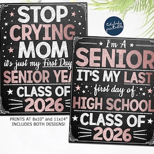 First Day of Senior Year Sign Girl Pink First Day of 12th Grade Sign Class of 2026 sign Printable Back to School Senior, Instant Download