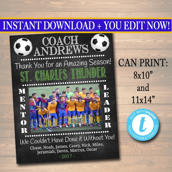 SOCCER Coach Gift, Coach Award, Soccer Team Gift, End of Season Soccer Banquet, Custom Best Coach Gift, Team Soccer Photo, Football Gift