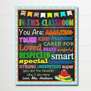 PERSONALIZED Teacher School Poster, Classroom Decor, Classroom Printable INSTANT DOWNLOAD, Classroom Poster, In this Classroom You Are Sign