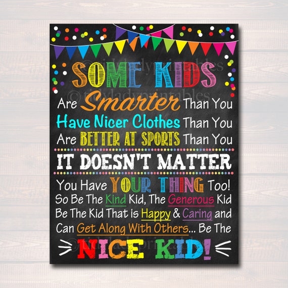 Be the Nice Kid Printable Poster Kindness Art School Etsy