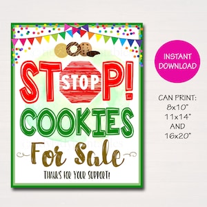 Cookie Booth Sign, Stop Cookies For Sale, Printable Cookie Drop Banner, Cookie Booth Poster, Cookie Sale, INSTANT DOWNLOAD Fundraiser Booth