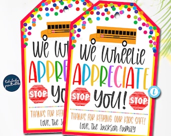 Bus Driver's Thank You Gift Tags, National Bus Driver Appreciation Day, School Staff Thank you Gift Tag, Printable DIY Editable Template