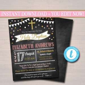 Girl Baptism Invitation: Editable Chalkboard Invite (Digital Download)