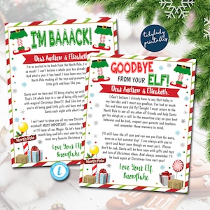 Elf Letter Set, ik ben terug Hallo van je Elf, Tot ziens van Elf Aankomstbrief en Afscheidsbrieven, Kerstprintables, BEWERKBARE SJABLOON