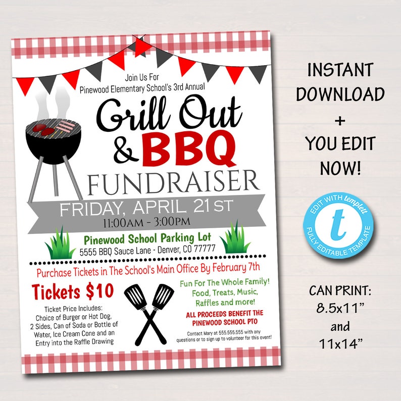 editable bbq grill out fundraiser flyer poster set pto pta