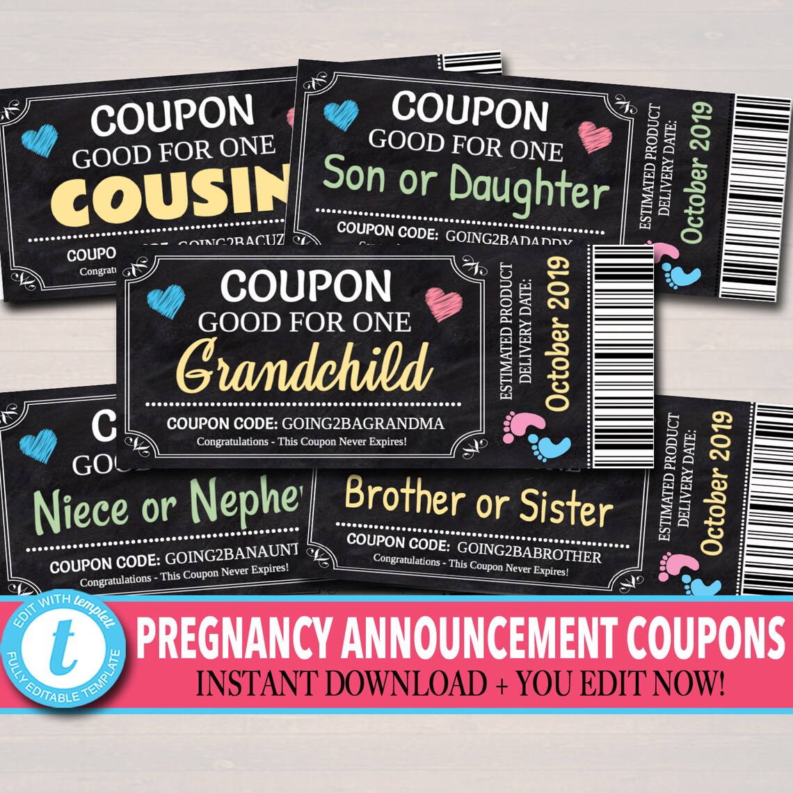 EDITABLE Pregnancy Announcement Coupons INSTANT DOWNLOAD Etsy Australia