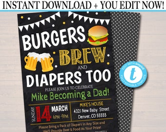 Invitación para baby shower de Burgers & Brew: BBQ Baby-Q (Descarga digital)