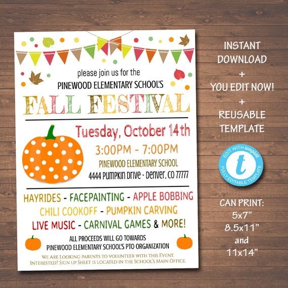 EDITABLE Fall Festival Fall Harvest Flyer/Poster Printable Halloween Invitation, Community Halloween Event, Church School Halloween Party Il_570xn