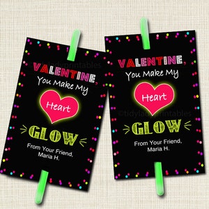 Editable Valentine&#39;s Day Glow Stick Tags: Kids Classroom Valentines (Digital Download)