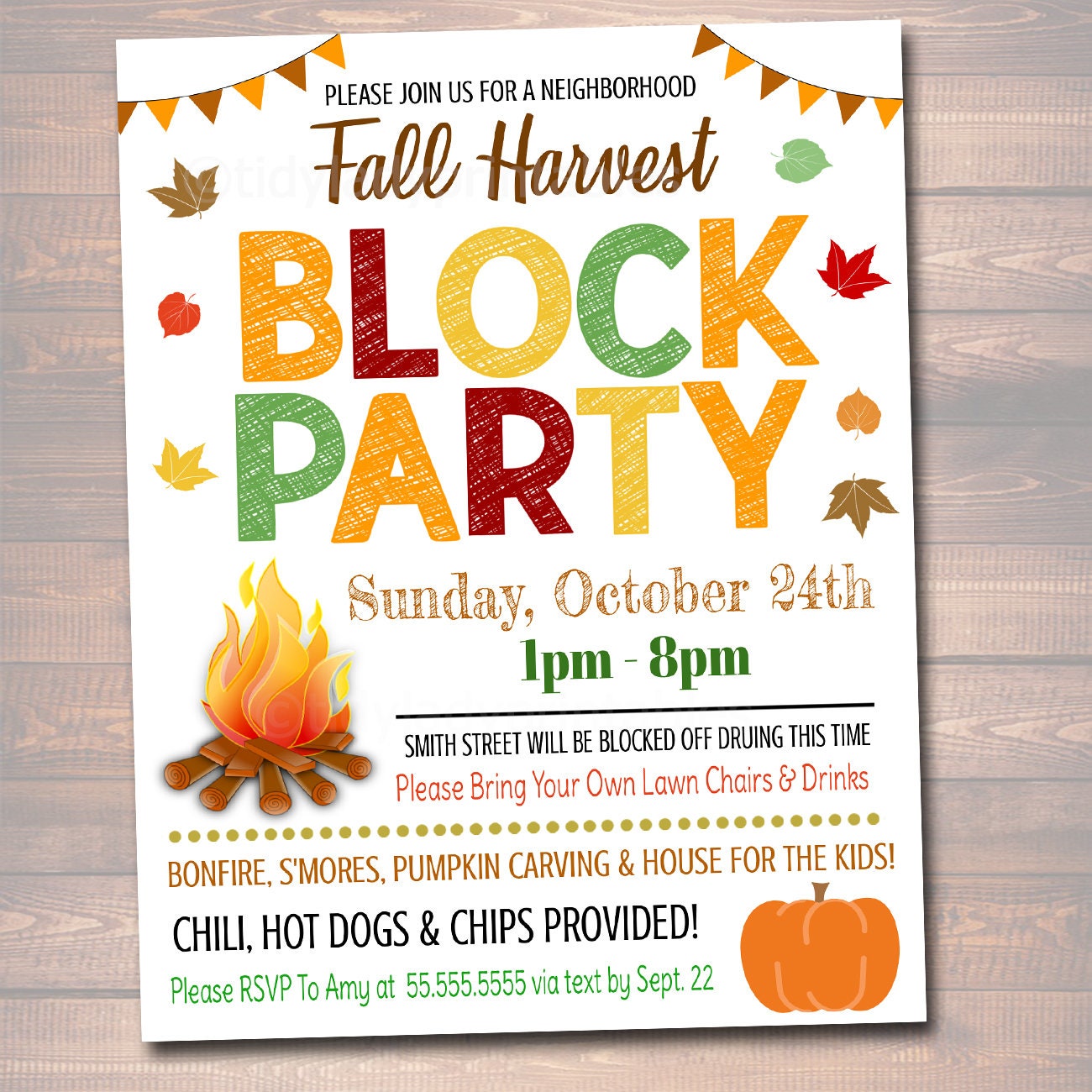 Fall Block Party Invite: Harvest Festival, Halloween (printable Flyer ...