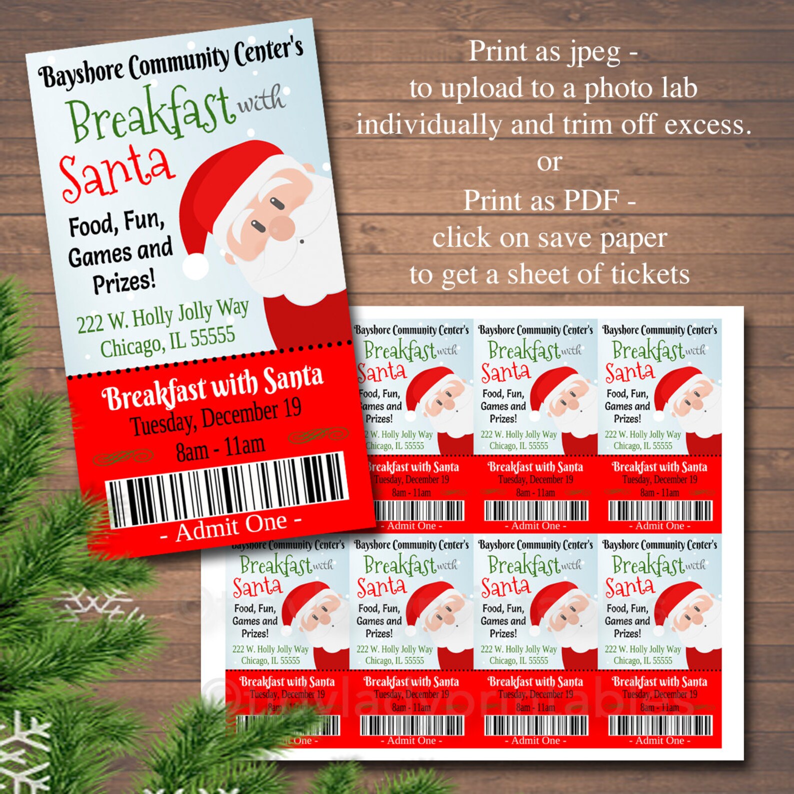 EDITABLE Breakfast with Santa Flyer & tickets Breakfast with Etsy