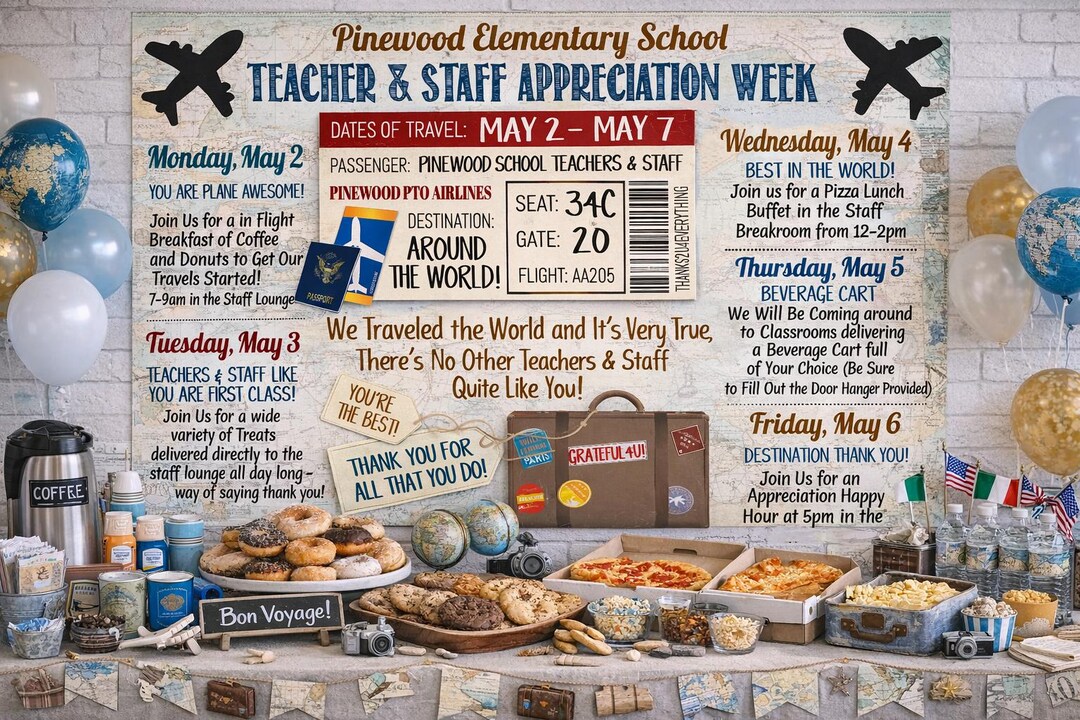 Travel Map Theme Teacher Appreciation Week Itinerary Poster Printable ...