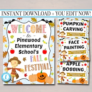 EDITABLE Fall Festival Fall Harvest Flyer/Poster Printable Halloween Signs, Community Carnival Stations, Church School Halloween Party Event