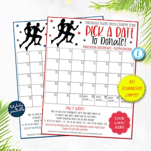 EDITABLE Cross Country Pick a Date to Donate Printable, Track Team Fundraiser, Running Sports Player Calendar, Printable Digital Template