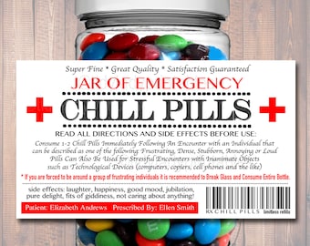 EDITABLE Chill Pills Label, Funny Gag Gift Professional Office Gift,  Christmas Gift, Birthday Gift, Boss Gift, Cowork Gift Printable Label