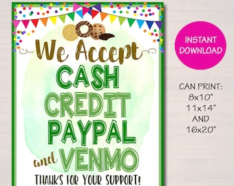 We Accept Payments Sign: Cash, Credit, Paypal, Venmo (Digital Download)