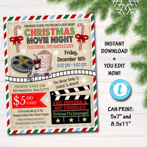 Editable Christmas Movie Night Flyer: School PTA PTO Event (Digital Download)