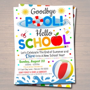 EDITABLE End of Summer Pool Party Invitation, Printable Digital Invite, Goodbye Pooll Hello School Party, Backyard bbq Invite, Splish Splash image 2