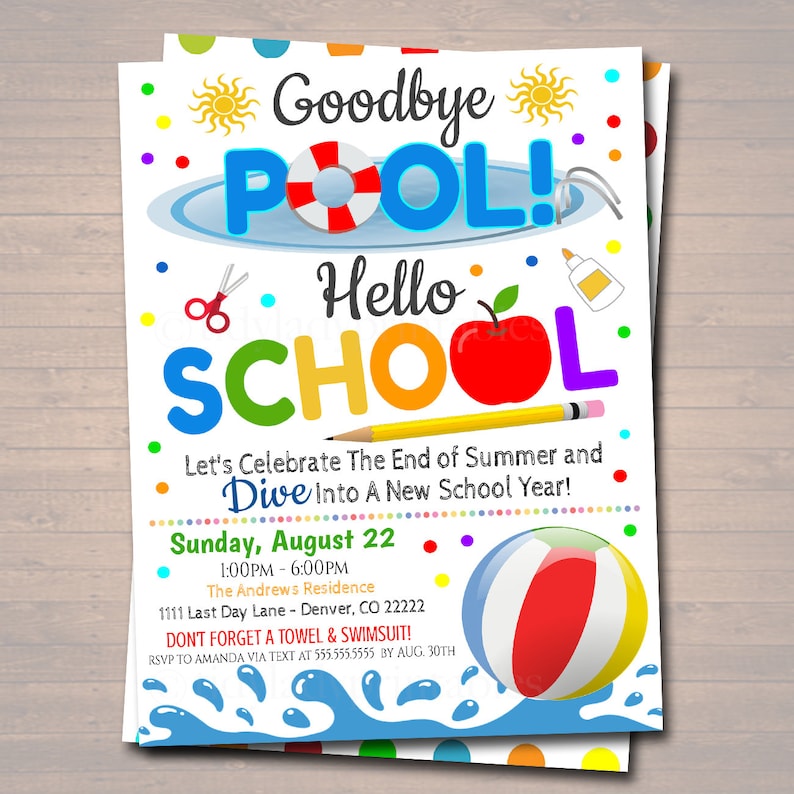 EDITABLE End of Summer Pool Party Invitation, Printable Digital Invite, Goodbye Pooll Hello School Party, Backyard bbq Invite, Splish Splash image 2