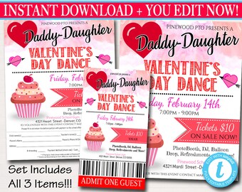 Daddy Daughter Sweetheart Valentine's Day Dance, School Dance Flyer Party Invite, Church Community Event, pto pta, INSTANT DOWNLOAD Editable