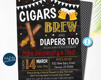Cigars and Beer Baby Shower Invitation, Dad Diaper Shower Invite, Guys Night Baby Man Shower Congrats Dad Party Invite, EDITABLE TEMPLATE