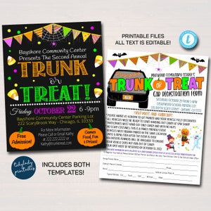 EDITABLE Trunk or Treat Flyer/Invitation Printable Halloween Invitation, Community Halloween Event, Kids Halloween, Halloween Party Invite