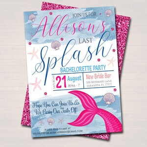 EDITABLE Mermaid Bachelorette Party Invitation Glitter Pink Watercolor Beach Party Boho Chic, Last Splash Girl Party Invite INSTANT DOWNLOAD image 2