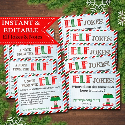 EDITABLE Elf Jokes and Notes From the Elf Elf Letters Elf - Etsy
