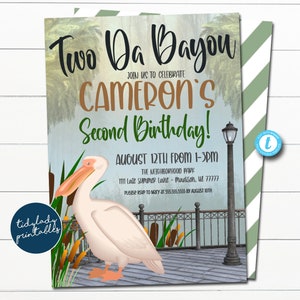 Louisiana Bayou Birthday Party Invitation, Bayou Theme Invite, Kids Birthday Idea, Two Da Bayou, Pelican Swamp party, MODÈLE MODIFIABLE