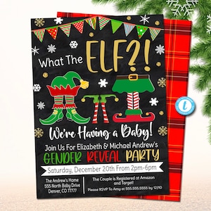 Weihnachten Gender Reveal Party Einladung, Holiday Baby Shower Invite, What the Elf is it Going to Be, Santa Baby, INSTANT DOWNLOAD Editable