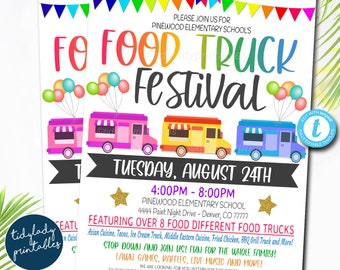 Food Truck Festival Flyer: Editable School Fundraiser Template