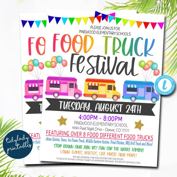 Food Truck Festival Flyer, School pto pta Fundraiser, Community Church Event Flyer, Spring Summer Neighborhood Festival, EDITABLE TEMPLATE Il_570xn