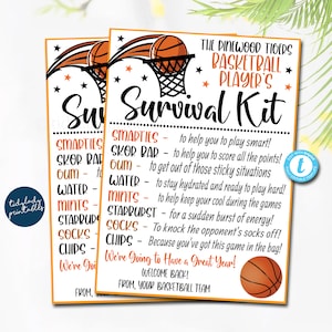 EDITIERBARE Basketball Survival Kit Printable, Basketball-Spieler-Geschenk, Team-Kinder-Schulsport, Basketball-Snack-Leckerei-Tags, Team-Idee-VORLAGE