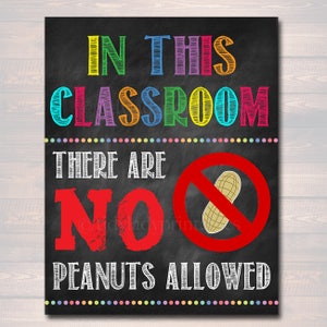 No Peanuts Allowed School Poster, Classroom Decor, Classroom Management INSTANT DOWNLOAD Classroom Poster no nuts sign, Class Allergy Poster image 2