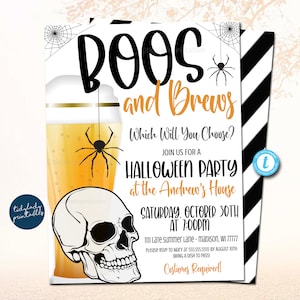 Invitación de Halloween de Boos and Brews: Fiesta de disfraces para adultos (Editable, Descarga instantánea)