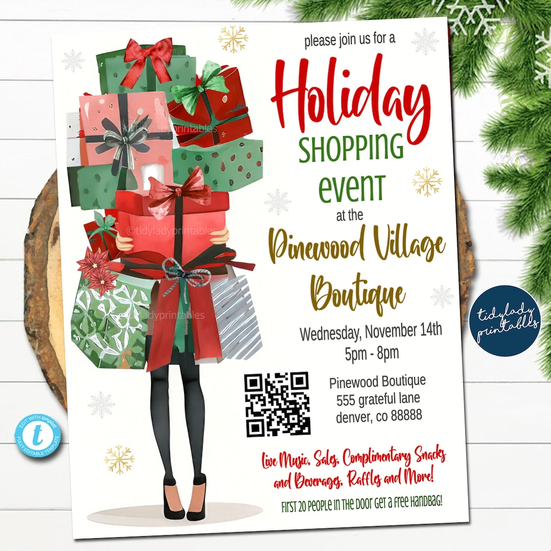 Christmas Shopping Flyer, Holiday Pop up Shop Boutique Show Invitation