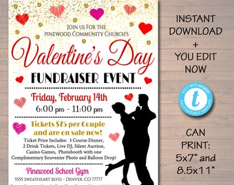 EDITABLE Adult Valentine's Day Event, Fundraiser Flyer Party Invite, Church Community, Sweetheart Prom, Restaurant Invite INSTANT DOWNLOAD