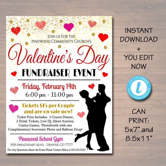 EDITABLE Adult Valentine's Day Event, Fundraiser Flyer Party Invite