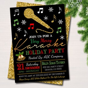 EDITABLE Holiday Karaoke Party Invitation, Christmas Invitation, DIY Digital Invite, Xmas Company Party Invitation, Karaoke Singing Party image 2