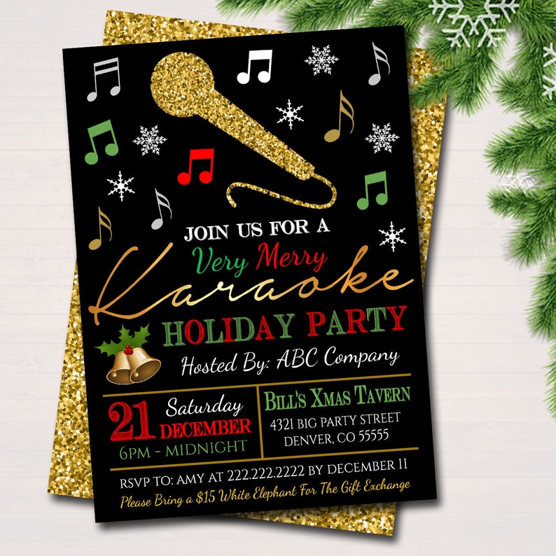 EDITABLE Holiday Karaoke Party Invitation, Christmas Invitation, DIY Digital Invite, Xmas Company Party Invitation, Karaoke Singing Party image 2