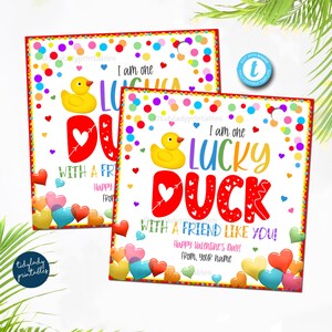 Etiquetas de presente de dia dos namorados de pato de borracha EDITÁVEIS, amigo de creche, sala de aula pré-escolar para impressão, etiqueta de pato da sorte dos namorados, MODELO EDITÁVEL