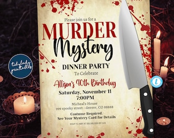 Murder Mystery Party Invitation, Escape Room Murder Mystery invite, spy escape game invitation, halloween dinner party, Printable, EDITABLE