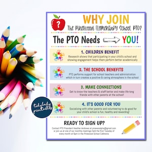 EDITABLE PTO PTA Recruitment Flyer, Printable Handout, School Fundraiser Event, Why Volunteer Handout Template, Newsletter, Instant Download