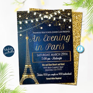 A Night in Paris Prom Flyer, School Dance Digital Invite, An Evening in Paris, High School Dance Event, school pto, pta DIY Instant EDITABLE
