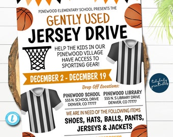 Basketball Jersey Drive Flyer: School Fundraiser, EDITABLE (Digital Download)