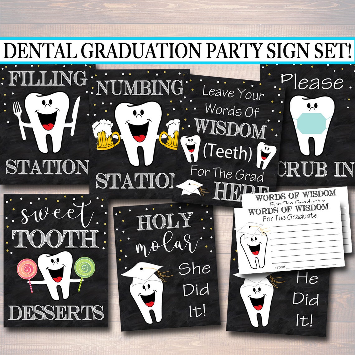 Dental Graduation Party Signs Chalkboard Printable Dentist Etsy