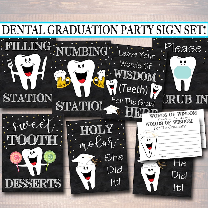 Dental Graduation Party Signs Chalkboard Printable Dentist Etsy
