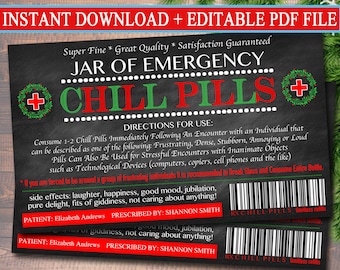 Funny Chill Pills Label: Gag Gift Printable (Editable PDF)