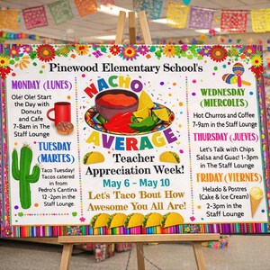 Editable Nacho Average Teacher Appreciation Week Itinerary Poster, Employee Staff Nurse Thank You Events Schedule (Digital Download)